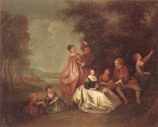 unknow artist An elegant company dancing and resting in a woodland clearing oil painting image